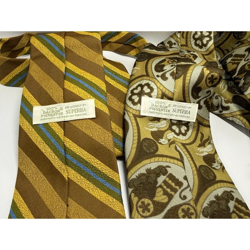 Vintage Superba 1970s Dacron Polyester Striped Tie Burnt Orange Brown Geometric